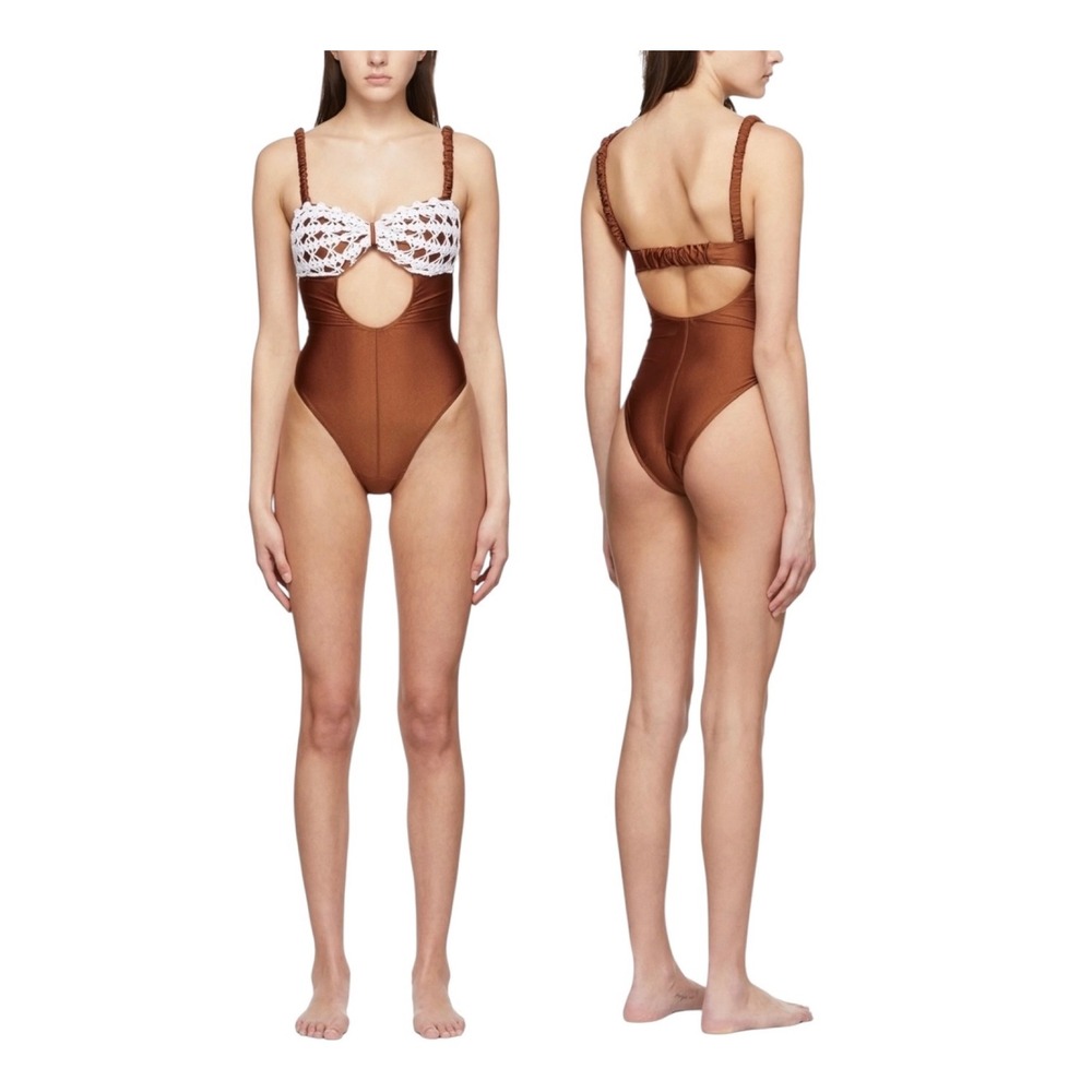 DIOTIMA Crochet Cutout Metallic Bronze Nylon‎ One Piece Swimsuit